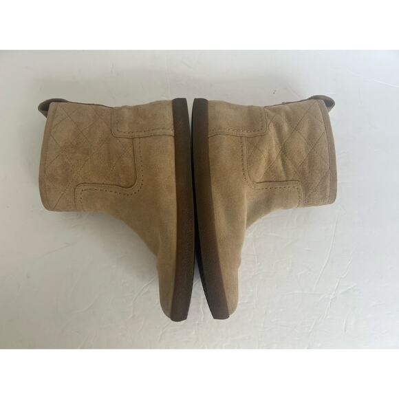 Tory Burch Alana Split Suede Straight Shearling Light Camel Booties 30950 Sz 8 - Picture 5 of 12